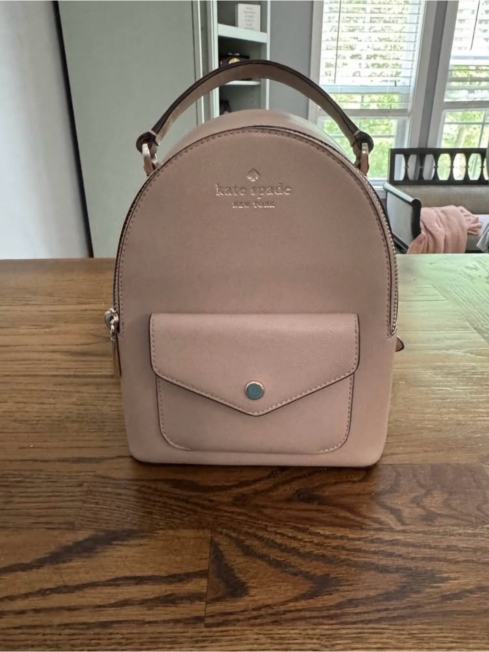 kate spade warm beige leather mini backpack with front pocket
